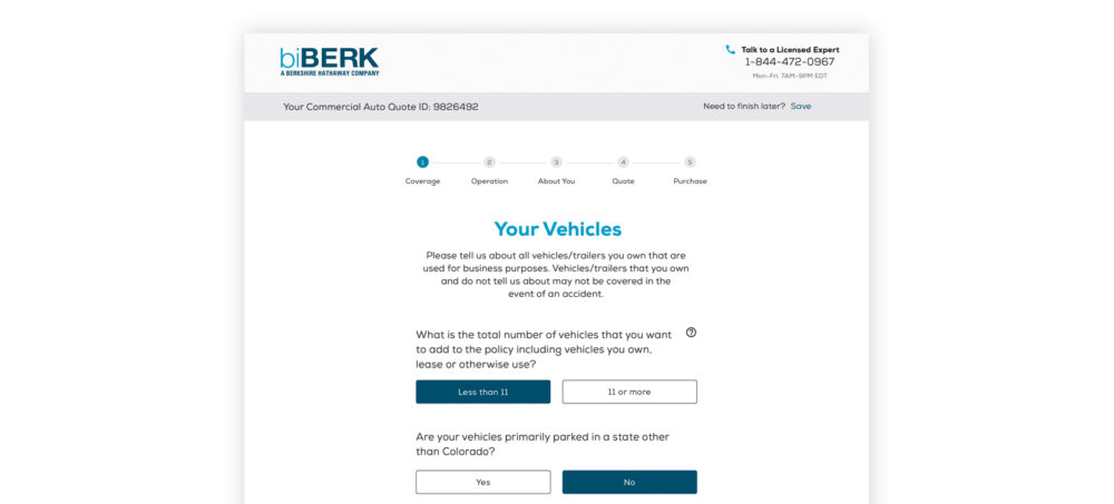 biBERK Commercial Auto Application