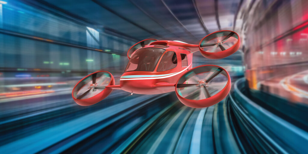 red eVTOL in flight